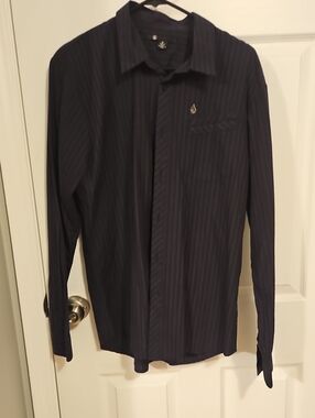 Volcom Men's Dark Navy Pinstripe Dress Shirt